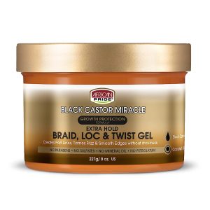 African Pride: Black Castor Miracle Extra Hold Braid, Loc & Twist Gel