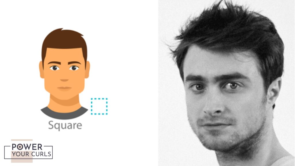On the left is an illustration of the square face shape, and on the right is actor Daniel Radcliffe who has a square face shape.
